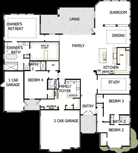 2D floor plan layout of this home in Coral Ridge at Seabrook 80’, Ponte Vedra, FL (Image 2). 2D floor plan layout of this home in Coral Ridge at Seabrook 80’, Ponte Vedra, FL (Image 2).