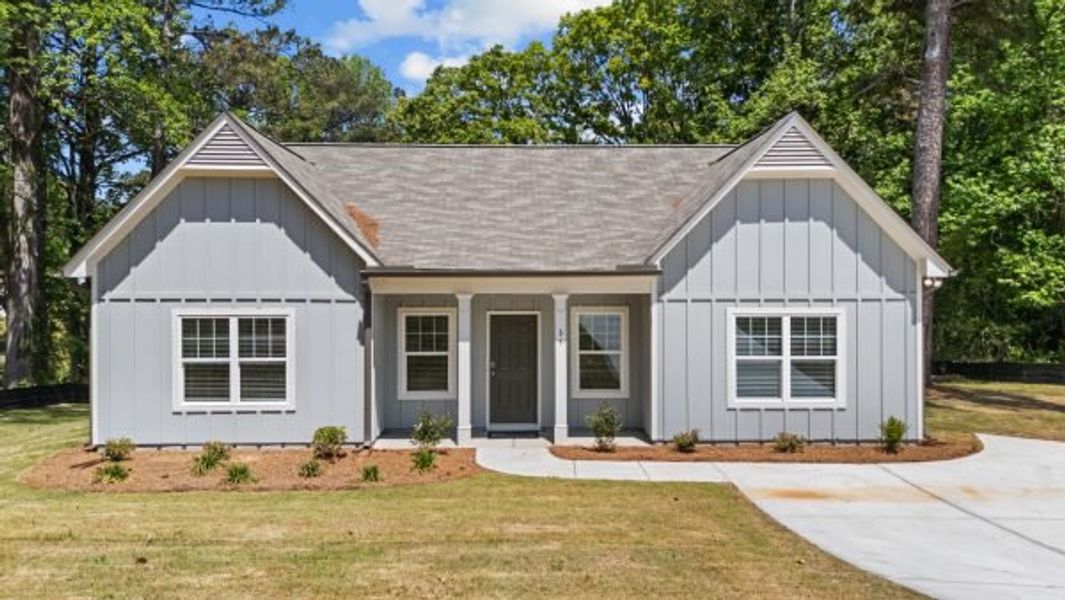 Front exterior of a new home in Clemit Harris Place, Newnan, GA, highlighting curb appeal (Image 3).