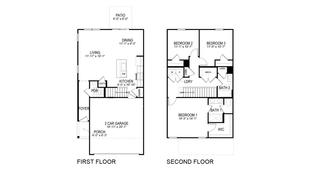 2D floor plan layout for the Tatum Townhome by D.R. Horton in Cherokee Overlook, Sevierville, TN (Image 2).