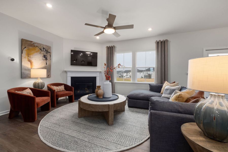 Spacious Living Room with Fireplace