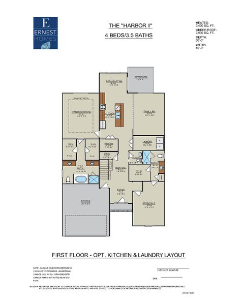 2D floor plan layout for the Harbor II by Ernest Homes in Wexford, Richmond Hill, GA (Image 4).