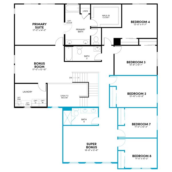 Floor 2: Super Bonus Bed 7 Bed 8 Bath 5 Option