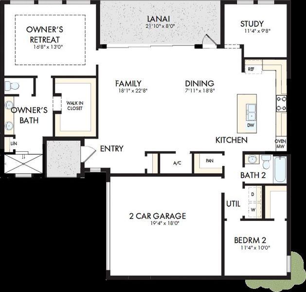 2D floor plan layout of this home in Waterset Bungalow Series, Apollo Beach, FL (Image 2). 2D floor plan layout of this home in Waterset Bungalow Series, Apollo Beach, FL (Image 2).