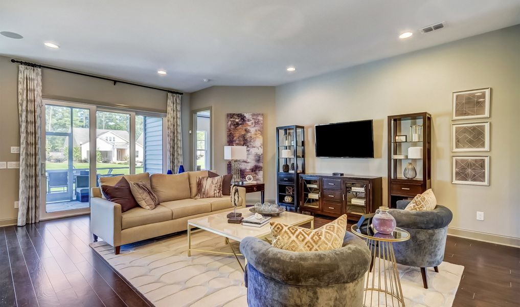 Slider to patio in great room Slider to patio in great room