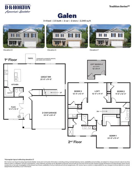 2D floor plan layout for the Galen - Tradition by D.R. Horton in Lawson Glen, Clayton, NC (Image 3). 2D floor plan layout for the Galen - Tradition by D.R. Horton in Lawson Glen, Clayton, NC (Image 3).