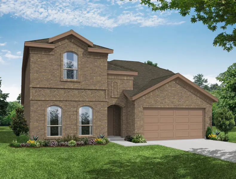 Representative exterior photo of a completed home built from the Phoenix by Impression Homes in De Berry Reserve, Royse City, TX (Image 2). Representative exterior photo of a completed home built from the Phoenix by Impression Homes in De Berry Reserve, Royse City, TX (Image 2).