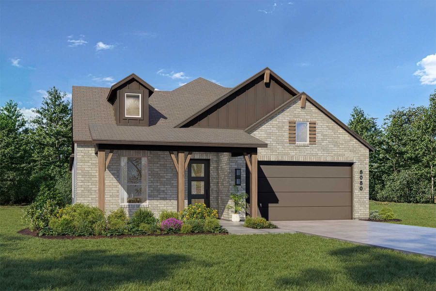 Representative exterior photo of a completed home built from the Weston Plan by Highland Homes in Riceland: 50ft. lots, Mont Belvieu, TX (Image 17). Representative exterior photo of a completed home built from the Weston Plan by Highland Homes in Riceland: 50ft. lots, Mont Belvieu, TX (Image 17).