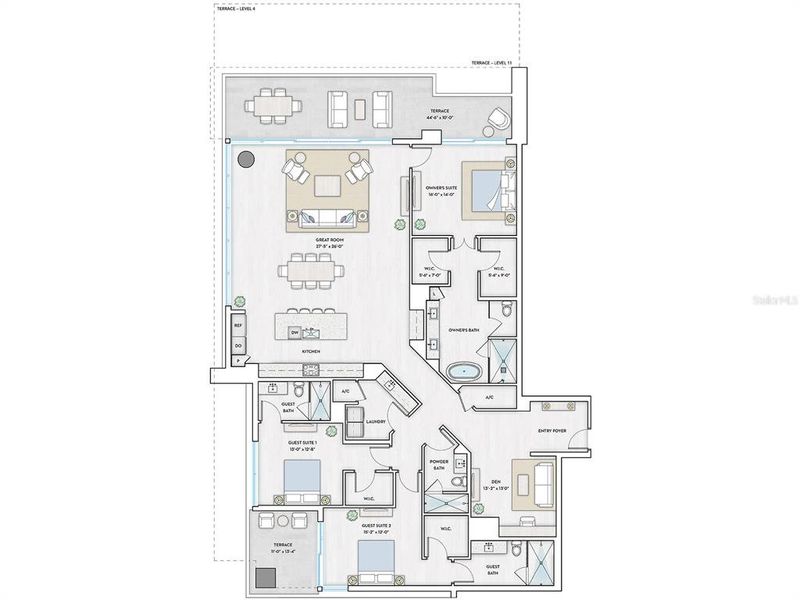 2D floor plan layout of this home in 1000 Boulevard of The Arts, Sarasota, FL (Image 3).
