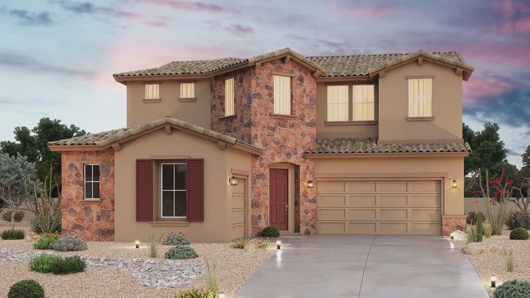 Representative exterior photo of a completed home built from the Indigo by Brightland Homes in Canyon Views - Hacienda, Litchfield Park, AZ (Image 4).
