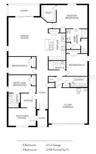 2D floor plan layout of this home in Lake Deer Estates, Poinciana, FL (Image 2).