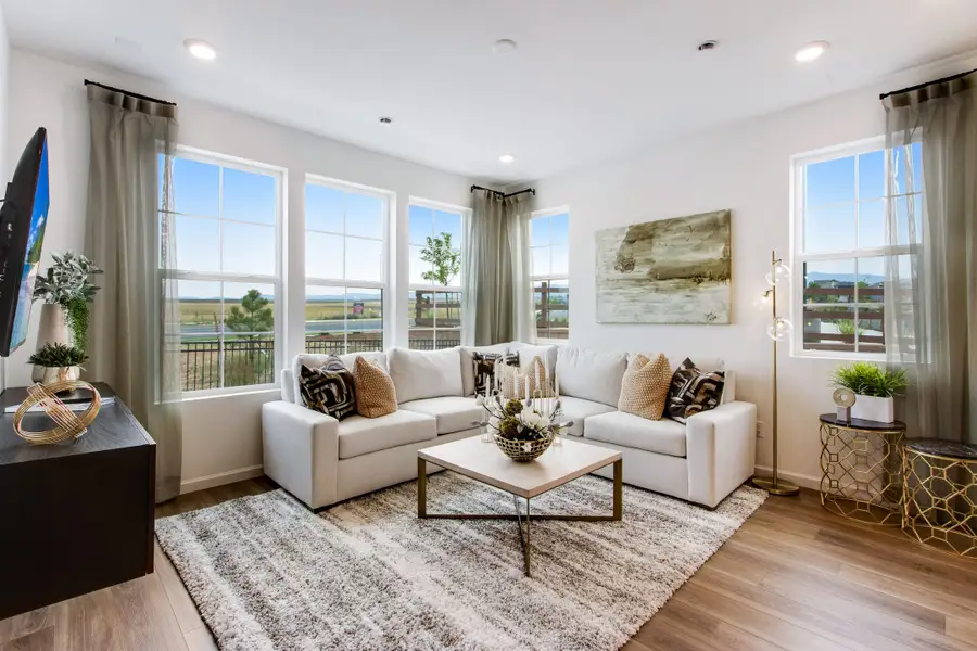 Furnished interior view inside a new home in Candelas Townhomes, Arvada (Image 2). Furnished interior view inside a new home in Candelas Townhomes, Arvada (Image 2).