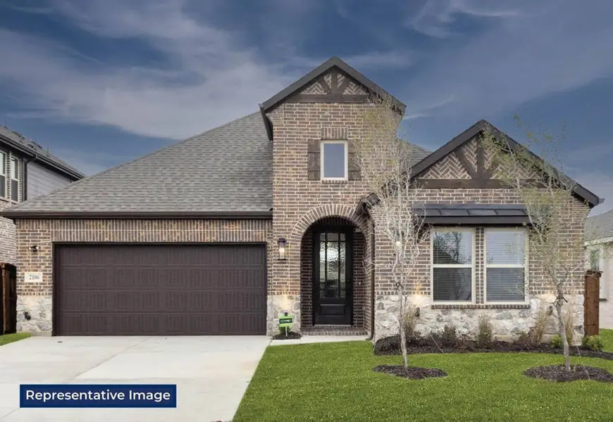 Representative exterior photo of a completed home built from the Edgewater F by First Texas Homes in Edgewood Creek, Celina, TX (Image 1). Representative exterior photo of a completed home built from the Edgewater F by First Texas Homes in Edgewood Creek, Celina, TX (Image 1).