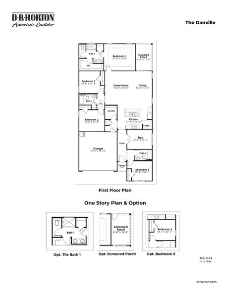 2D floor plan layout for the DANVILLE by D.R. Horton in Chapman Village, Conway, SC (Image 3).