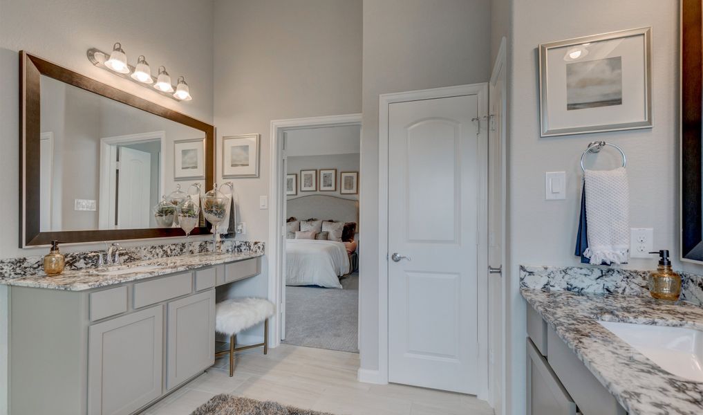 Dual vanities in owner's bath