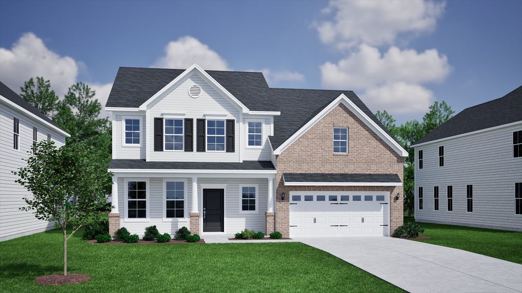 Representative exterior photo of a completed home built from the Nottely - Vanguard Collection by Mungo Homes in Windsor Forest, Anderson, SC (Image 10).