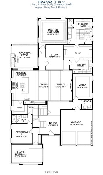 2D floor plan layout for the Toscana by Landon Homes in Fields Prestige - 60's, Frisco, TX (Image 3).