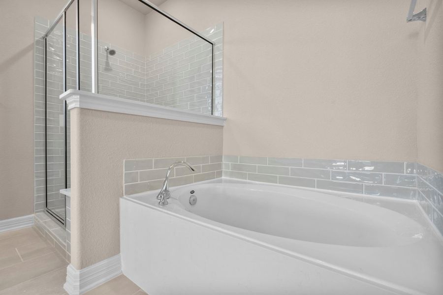 This additional view of your primary bathroom features tile flooring, fresh paint, walk-in shower, a separate garden tub, and a large walk-in closet. This additional view of your primary bathroom features tile flooring, fresh paint, walk-in shower, a separate garden tub, and a large walk-in closet.