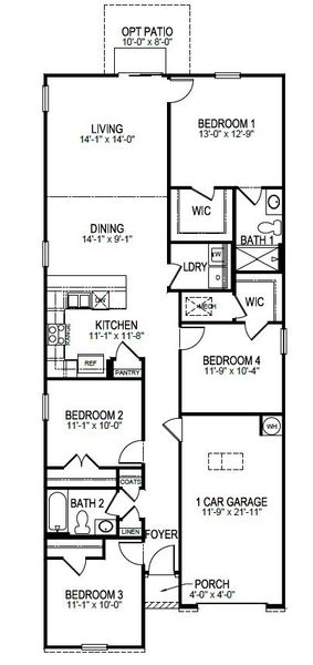 2D floor plan layout of this home in Harper Ridge, Roebuck, SC (Image 5).