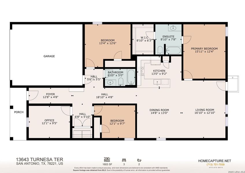 2D floor plan layout of this home in Mission del Lago, San Antonio, TX (Image 5).