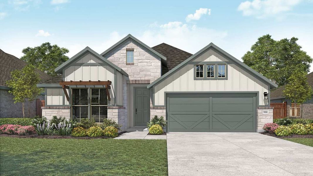 Representative exterior photo of a completed home built from the Mahogany by DRB Homes in Parkside on the River, Georgetown, TX (Image 7). Representative exterior photo of a completed home built from the Mahogany by DRB Homes in Parkside on the River, Georgetown, TX (Image 7).