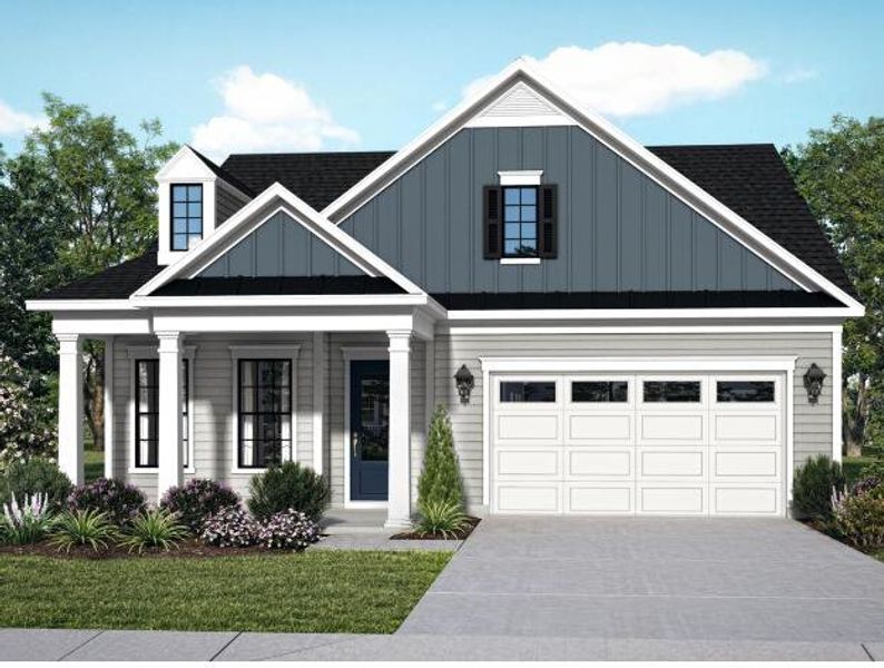 Front exterior of a new home in Summerwind Crossing at Lakes of Cane Bay, Summerville, SC, highlighting curb appeal (Image 1). Front exterior of a new home in Summerwind Crossing at Lakes of Cane Bay, Summerville, SC, highlighting curb appeal (Image 1).