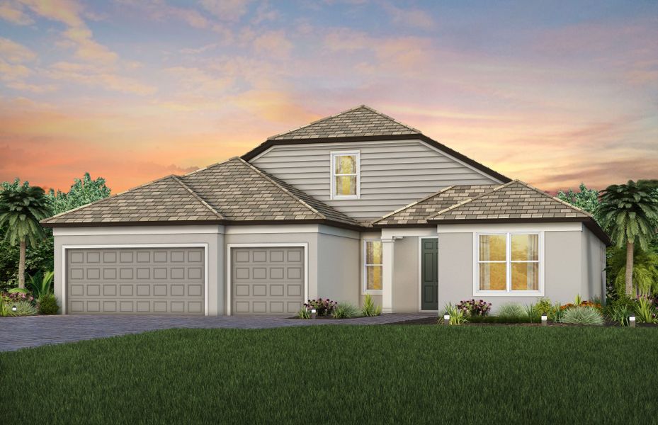 Representative exterior photo of a completed home built from the Stellar Grand by Del Webb in Del Webb Explore North River Ranch, Parrish, FL (Image 2). Representative exterior photo of a completed home built from the Stellar Grand by Del Webb in Del Webb Explore North River Ranch, Parrish, FL (Image 2).