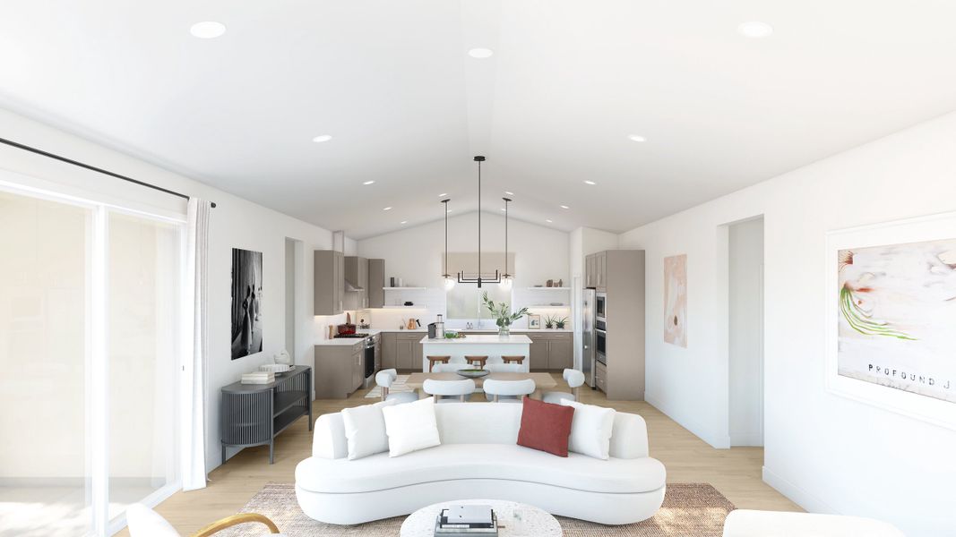 Vaulted ceiling throughout main living area