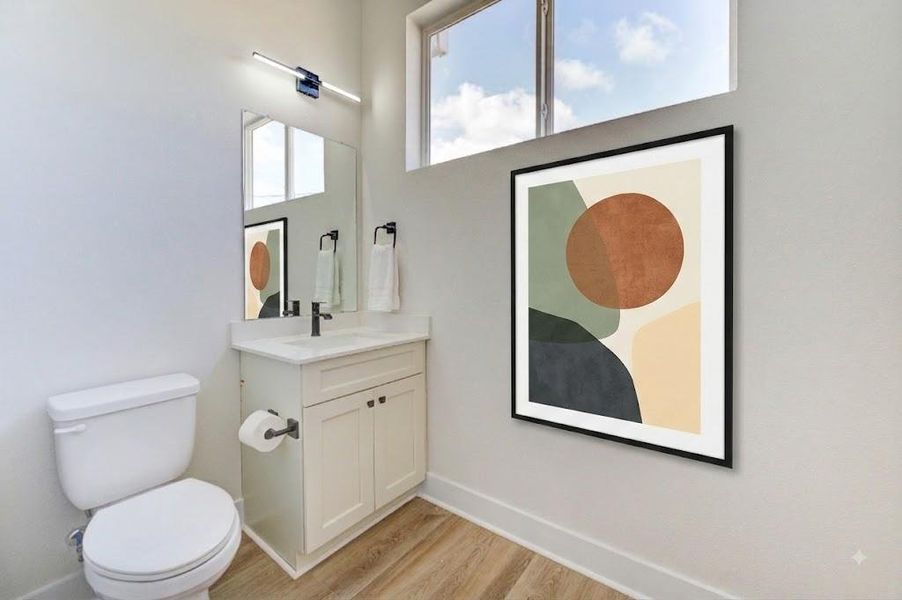 Natural light and privacy in this Powder room with sky views to the outdoors. Natural light and privacy in this Powder room with sky views to the outdoors.