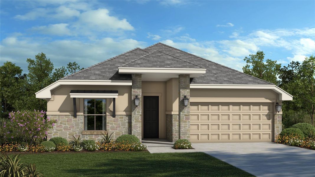 Front exterior of a new home in University Heights, Round Rock, TX, highlighting curb appeal (Image 1). Front exterior of a new home in University Heights, Round Rock, TX, highlighting curb appeal (Image 1).