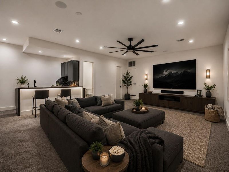The possibilities are endless for the upstairs media room. Image is virtually staged. The possibilities are endless for the upstairs media room. Image is virtually staged.