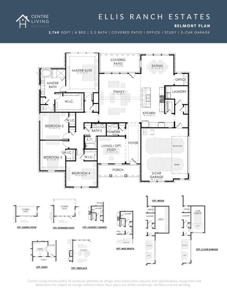 2D floor plan layout for the Belmont by Centre Living Homes in Dove Hollow, Waxahachie, TX (Image 3).