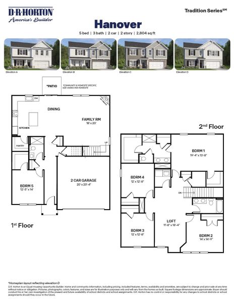2D floor plan layout for the Hanover by D.R. Horton in Galvins Ridge, Sanford, NC (Image 3).