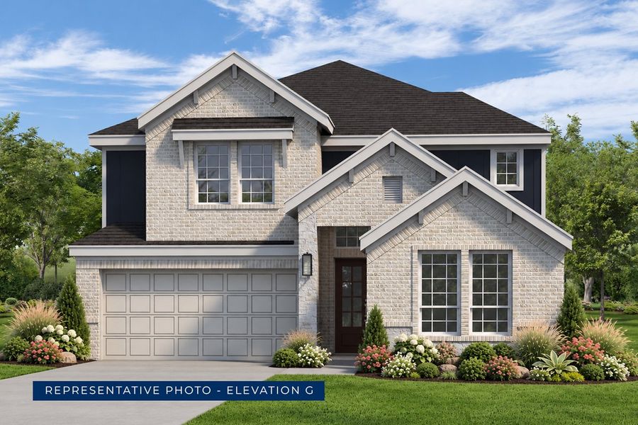 Representative exterior photo of a completed home built from the Roosevelt F by First Texas Homes in The Villages of Hurricane Creek, Anna, TX (Image 21). Representative exterior photo of a completed home built from the Roosevelt F by First Texas Homes in The Villages of Hurricane Creek, Anna, TX (Image 21).