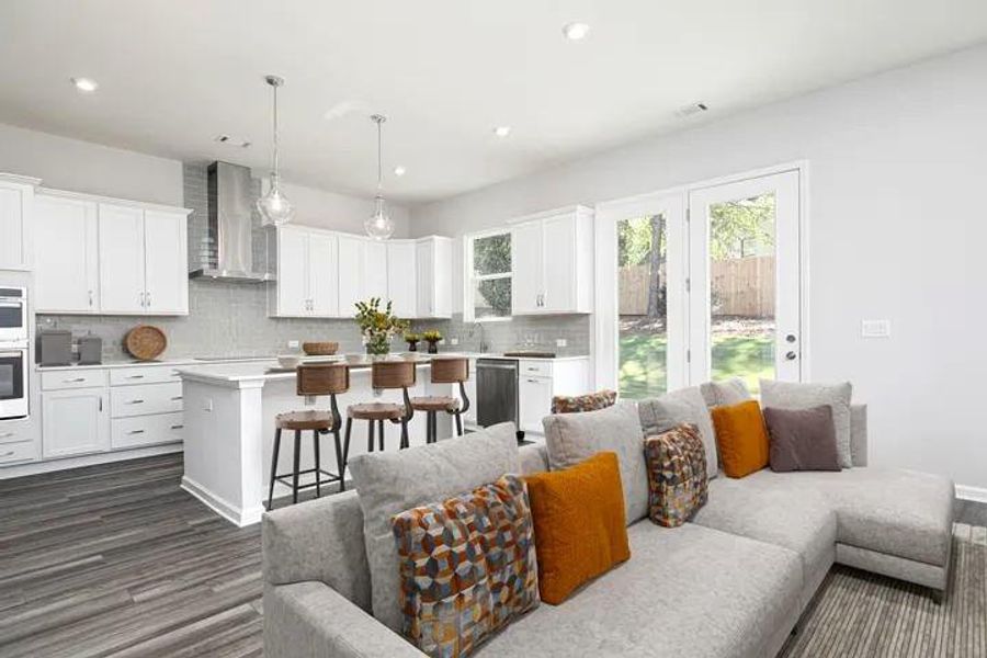 Furnished interior view inside a new home in The Beacon at Old Peachtree Single Family Homes, Lawrenceville (Image 7). Furnished interior view inside a new home in The Beacon at Old Peachtree Single Family Homes, Lawrenceville (Image 7).