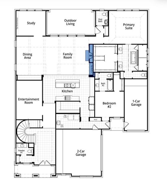 2D floor plan layout for the Siena by Highland Homes in Furst Ranch, Flower Mound, TX (Image 18).