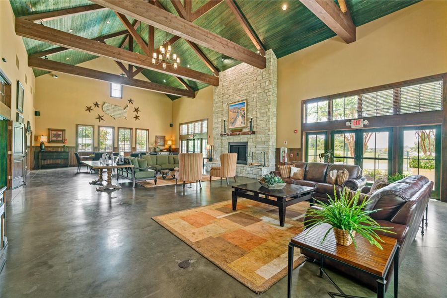 View of the Lodge offers lots of space and doors lead to the lake. View of the Lodge offers lots of space and doors lead to the lake.
