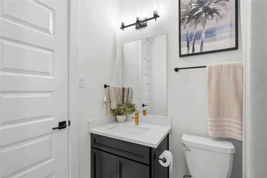 Sleek modern finishes in the secondary bathrooms Sleek modern finishes in the secondary bathrooms