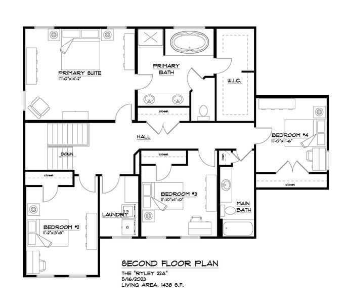 2D floor plan layout for the The Ryley by Forbes Capretto Homes in Handpicked Homesites, East Amherst, NY (Image 4).