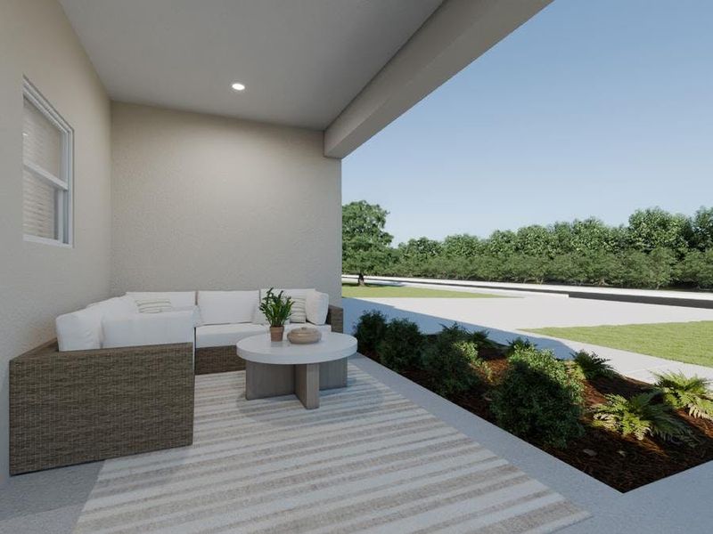 Your interior opens to outdoor living space on a large covered lanai. (Artist`s rendering)