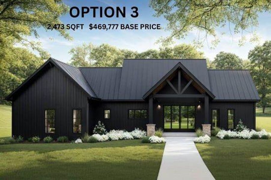 BUILD OPTION 3-Back of house with a yard, a standing seam roof, and a metal roof