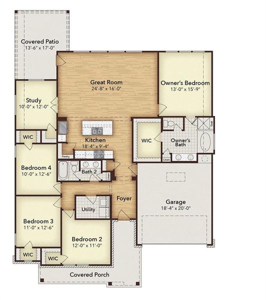 2D floor plan layout of this home in Westside Preserve - 60ft. lots, Midlothian, TX (Image 3).