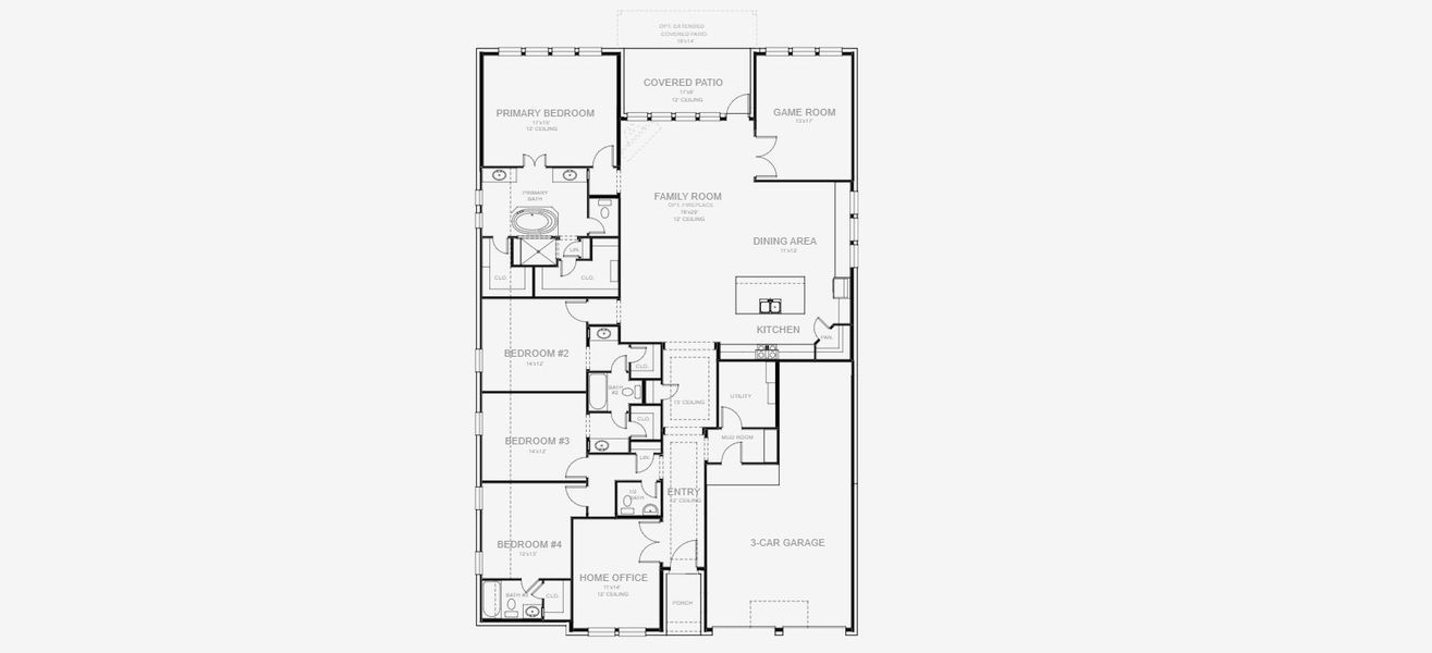 2D floor plan layout for the 3069W by Perry Homes in Lakes of Cane Island, Katy, TX (Image 3).