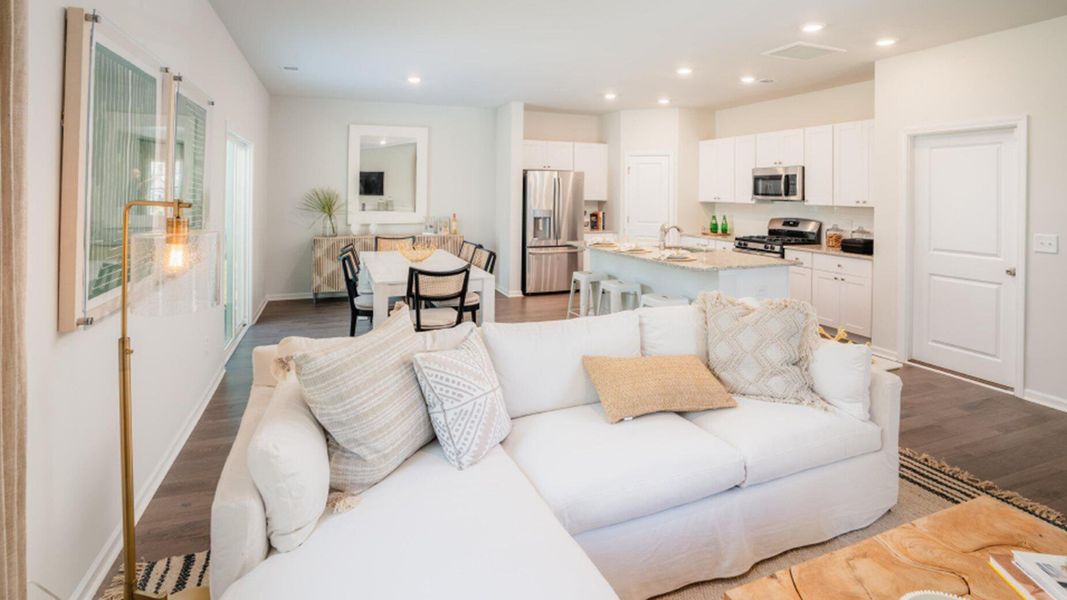 Furnished interior view inside a new home in Lindera Preserve at Cane Bay Plantation: American Dream Series, Summerville (Image 9). Furnished interior view inside a new home in Lindera Preserve at Cane Bay Plantation: American Dream Series, Summerville (Image 9).
