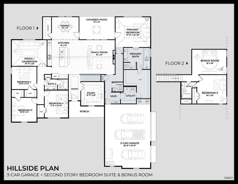 2D floor plan layout for the Hillside by Dunhill Homes in Woodland Lakes Estates, Weatherford, TX (Image 1). 2D floor plan layout for the Hillside by Dunhill Homes in Woodland Lakes Estates, Weatherford, TX (Image 1).