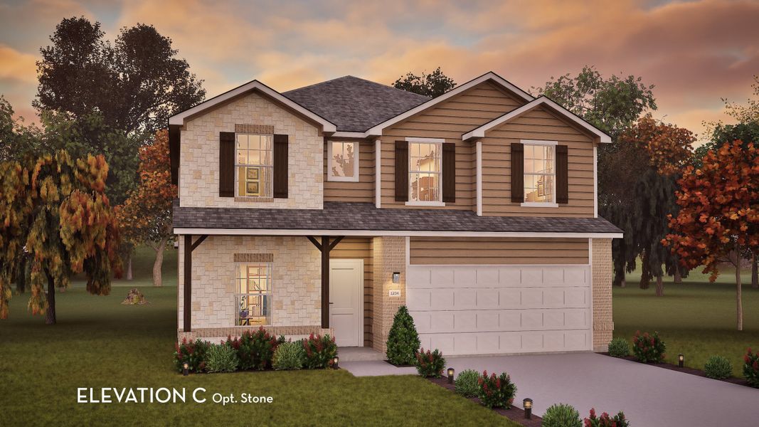 Representative exterior photo of a completed home built from the Concho by CastleRock Communities in Lone Oak, San Antonio, TX (Image 23).