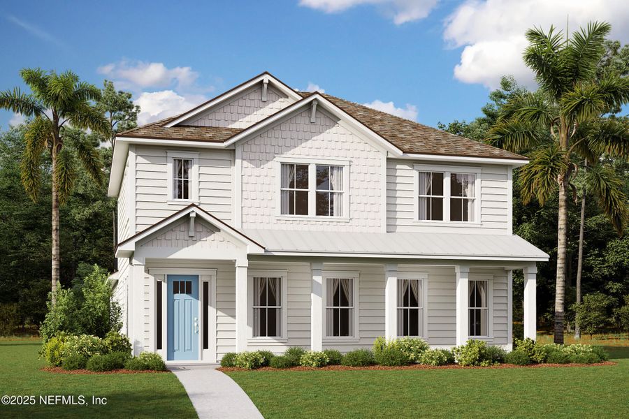 Front exterior of a new home in Seabrook Village at Seabrook, Ponte Vedra, FL, highlighting curb appeal (Image 1).