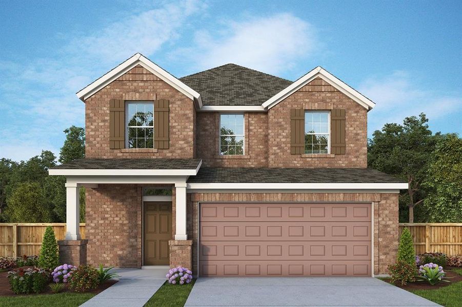 Front exterior of a new home in Solterra - Garden Series, Mesquite, TX, highlighting curb appeal (Image 1).