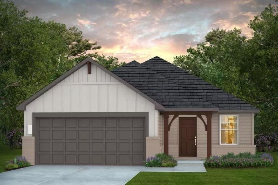 Front exterior of a new home in Stokesbury, Waller, TX, highlighting curb appeal (Image 1). Front exterior of a new home in Stokesbury, Waller, TX, highlighting curb appeal (Image 1).