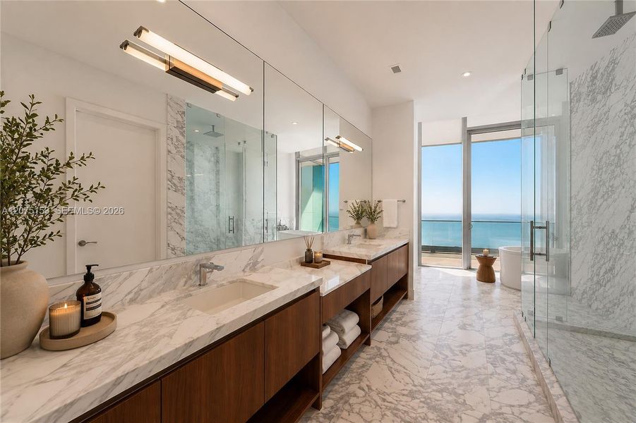 Primary Bathroom. UNA Residences Brickell. One or more photos have been virtually staged. Primary Bathroom. UNA Residences Brickell. One or more photos have been virtually staged.