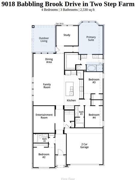 2D floor plan layout of this home in Two Step Farm, Montgomery, TX (Image 2).